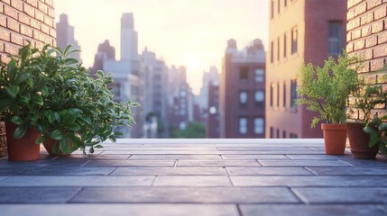 Fototapeta premium Urban Oasis: Rooftop Garden Overlooking the City Skyline
