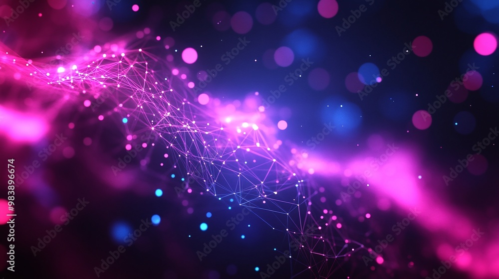 Poster a vibrant abstract background with colorful dots and connecting lines, perfect for tech, science, an