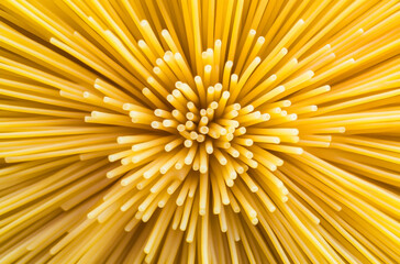 Close-up of  spaghetti is arranged in an octagonal pattern