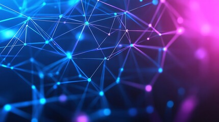 Obraz premium A vibrant abstract illustration featuring interconnected nodes and lines in blue and pink tones, symbolizing technology and connections.