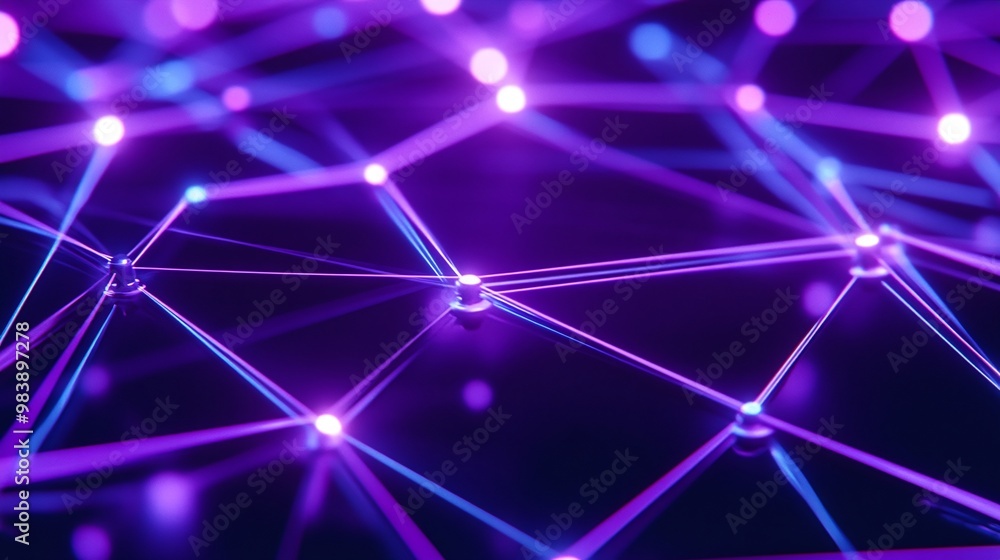 Poster a vibrant abstract image of interconnected nodes and lines, showcasing technology and innovation in 