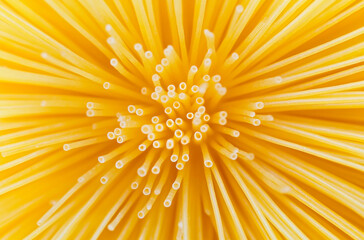 Close-up of  spaghetti is arranged in an octagonal pattern