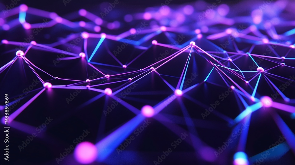 Poster a vibrant abstract representation of interconnected lines and nodes, showcasing a futuristic digital