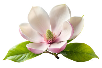 Pink and white magnolia blossom isolated on transparent background