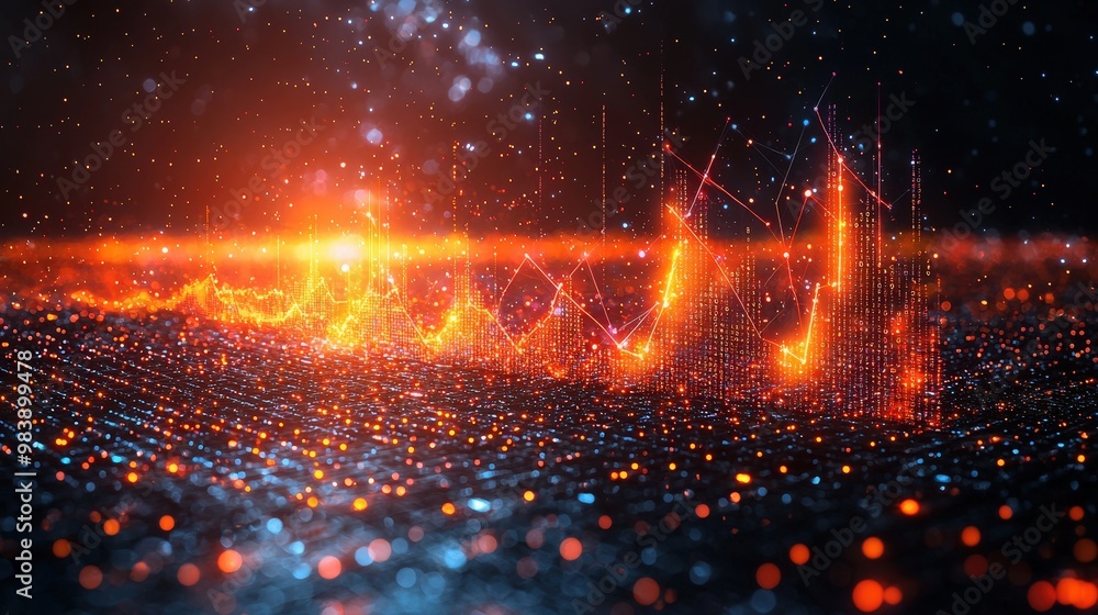 Poster abstract digital network with glowing lines and bokeh lights