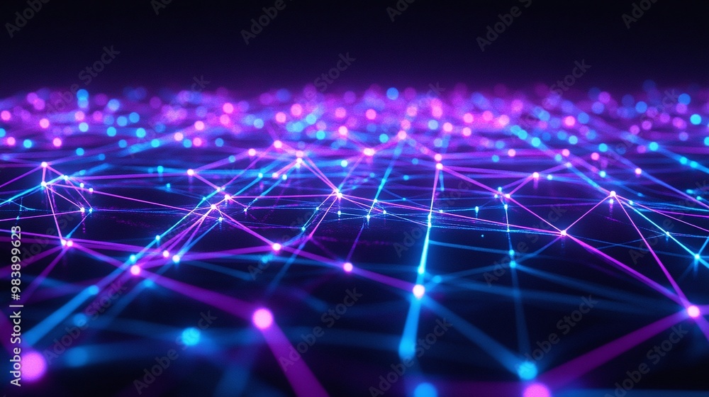 Poster a vibrant digital network with glowing nodes and connecting lines, showcasing modern technology and 
