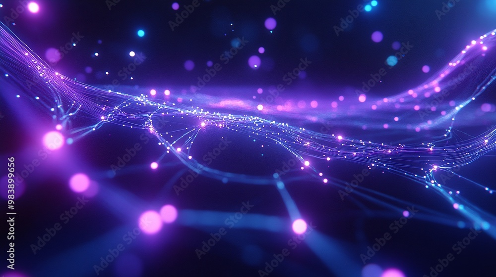 Aufkleber a vibrant display of glowing lines and particles, creating an abstract digital landscape with purple