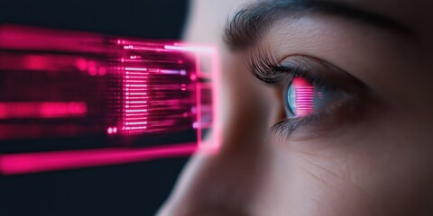 Close-up of Eye Scanning with Futuristic Pink Digital Interface