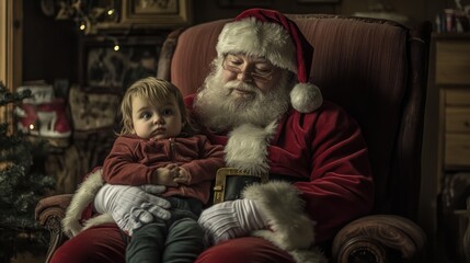 Obraz premium Santa Claus with a Little Girl on his Lap