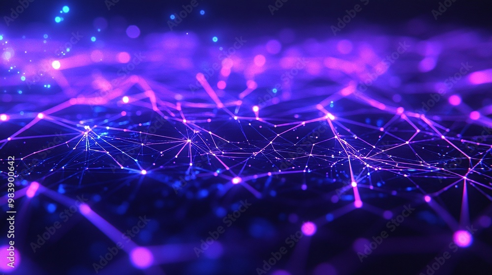 Poster a vibrant network of interconnected dots and lines, showcasing dynamic energy and modern technology 