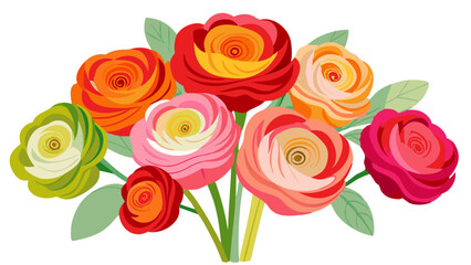 Stunning Ranunculus Flower Illustration with Layered Orange and Pink Petals - Perfect for Spring and Romantic Floral Designs, Ranunculus Flower Vector Illustration. Ranunculus Vector Illustration

