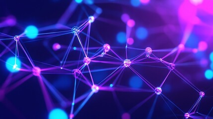 Obraz premium Abstract digital background featuring vibrant connections with glowing nodes in shades of blue and purple, ideal for tech themes.