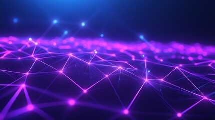 Fototapeta premium Abstract digital background featuring vibrant purple and blue connected lines and glowing points, perfect for technology themes.