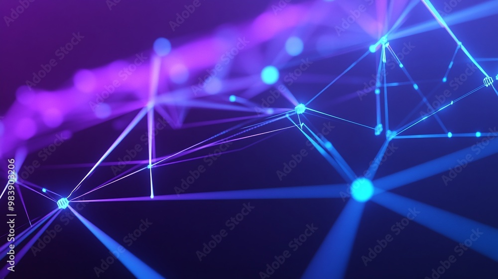 Poster abstract digital background with glowing lines and dots, representing technology and data connectivi