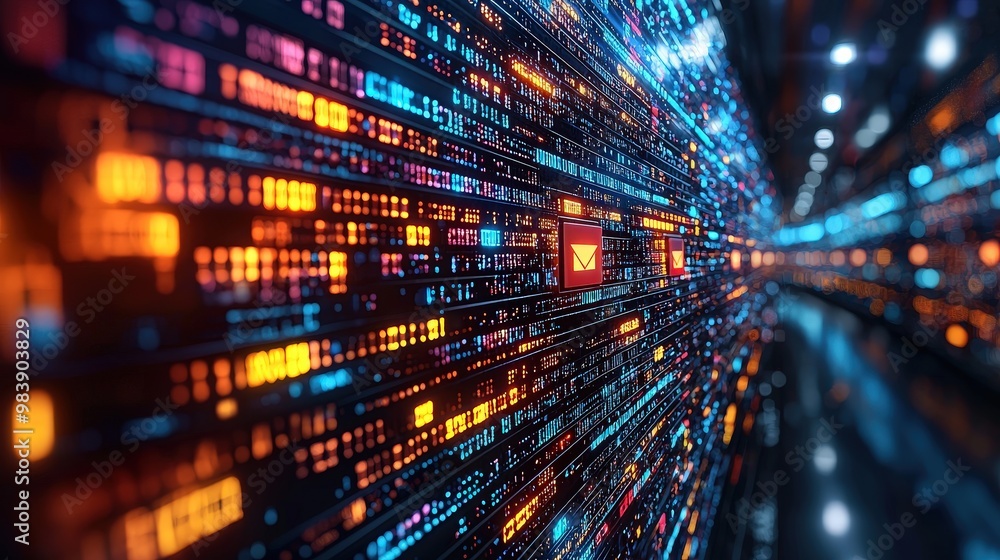 Aufkleber abstract digital data stream with email icon