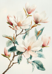 White Magnolia Flower Watercolor Painting