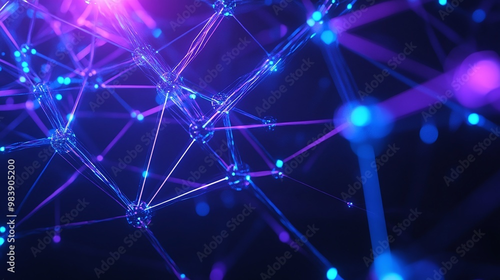 Poster abstract digital network with glowing nodes and connections, creating a vibrant, futuristic atmosphe