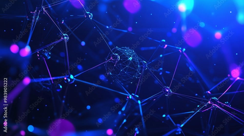 Poster abstract digital network with glowing nodes and connections, showcasing technology and innovation in