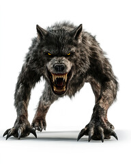 Obraz premium Fantasy Werewolf Illustration Against Isolated White Background, Mystical Creature Design