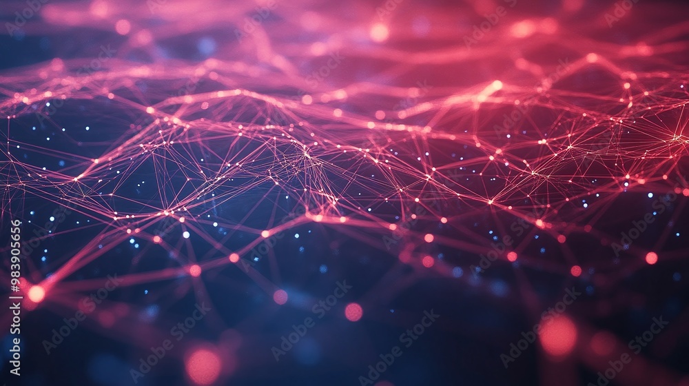 Poster abstract digital network with vibrant connections and glowing particles, representing technology and