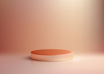 Minimalist 3D Copper Circular Podium on Soft Peach Gradient Background for Luxury Product Display, Mockups