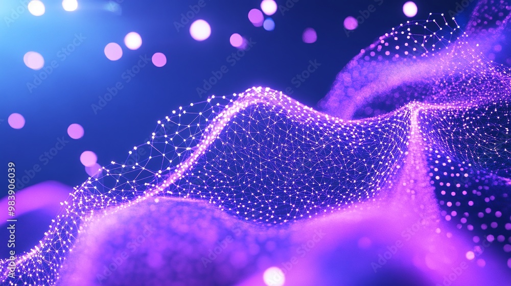 Poster Abstract digital waves with glowing particles create a mesmerizing visual. Perfect for tech or art-related projects.