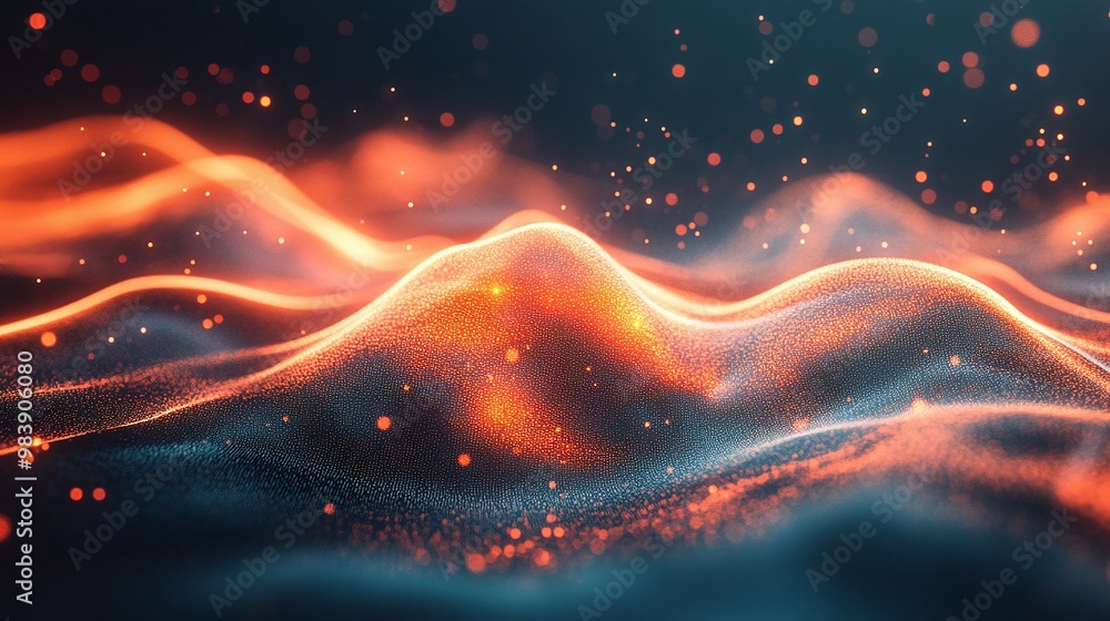 Poster abstract fluid waves illuminated with vibrant colors, creating a mesmerizing visual of movement and 