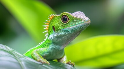 Fototapeta premium The green crested lizard, also called Bronchocela cristatella, is a type of lizard found only in Southeast Asia.