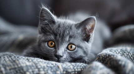 Scottish lovely adorable kitty in a simple home feline gaze gray feline