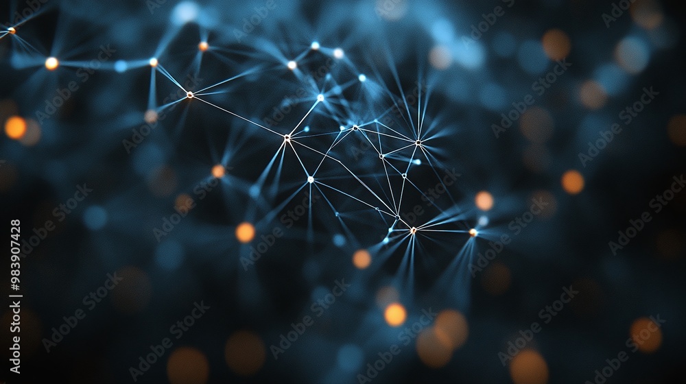 Poster abstract network connections with glowing nodes on a dark background, ideal for technology and digit