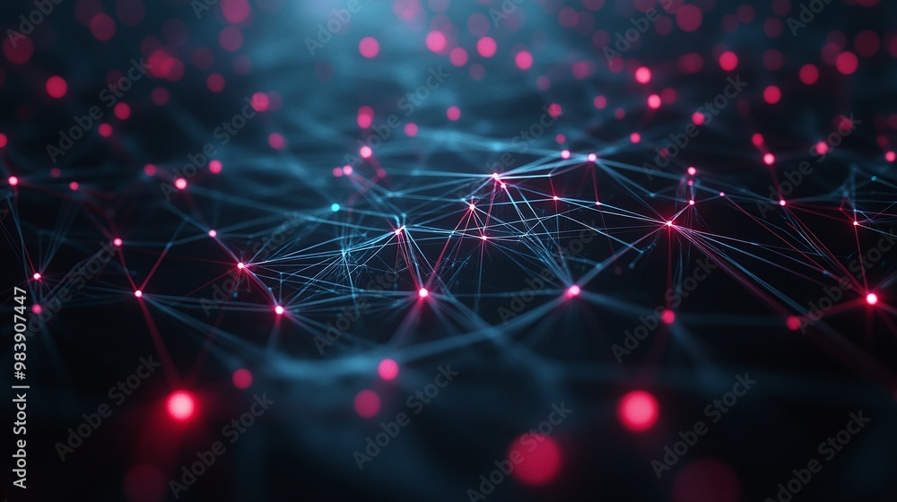 Poster abstract network design featuring glowing lines and dots in vibrant colors, representing connectivit