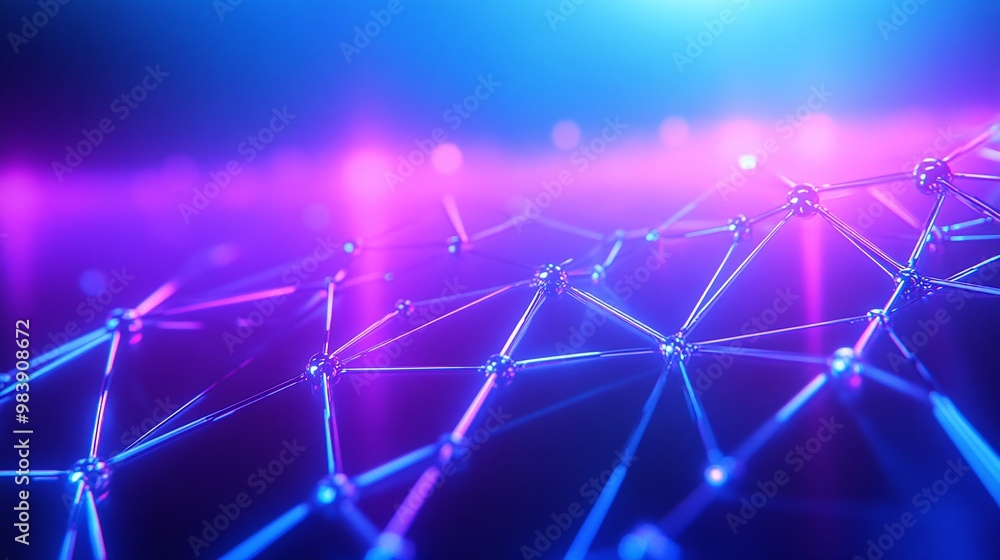 Poster abstract representation of a digital network with glowing nodes and connections, showcasing technolo