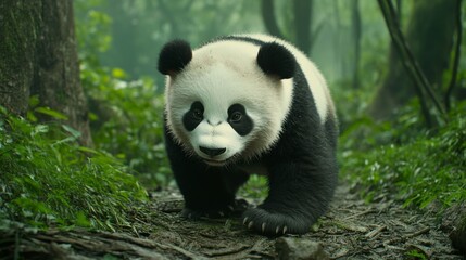 Obraz premium This is a picture of a giant panda. Giant pandas are in danger of going extinct.
