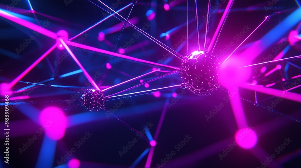 Poster abstract representation of interconnected nodes and glowing lines, symbolizing technology and innova