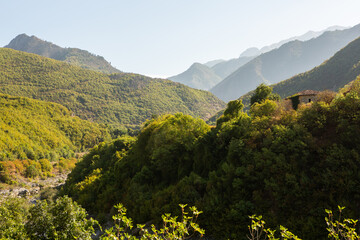 Obraz premium Mountain landscape in Albania. The beautiful summer nature in Europe. Adventure travel in Albania.