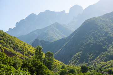 Obraz premium Mountain landscape in Albania. The beautiful summer nature in Europe. Adventure travel in Albania.
