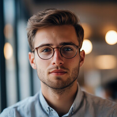 young guy looks at us in office