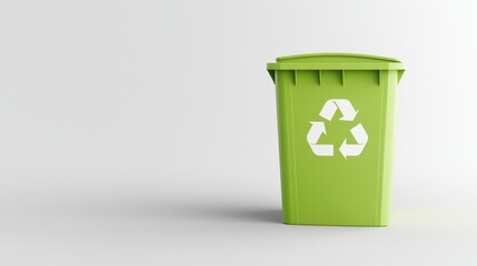 Green plastic recycle bin eco banner with copy space isolated on background, Recycling bin isolated on flat pale green background , eco trash can with copy space