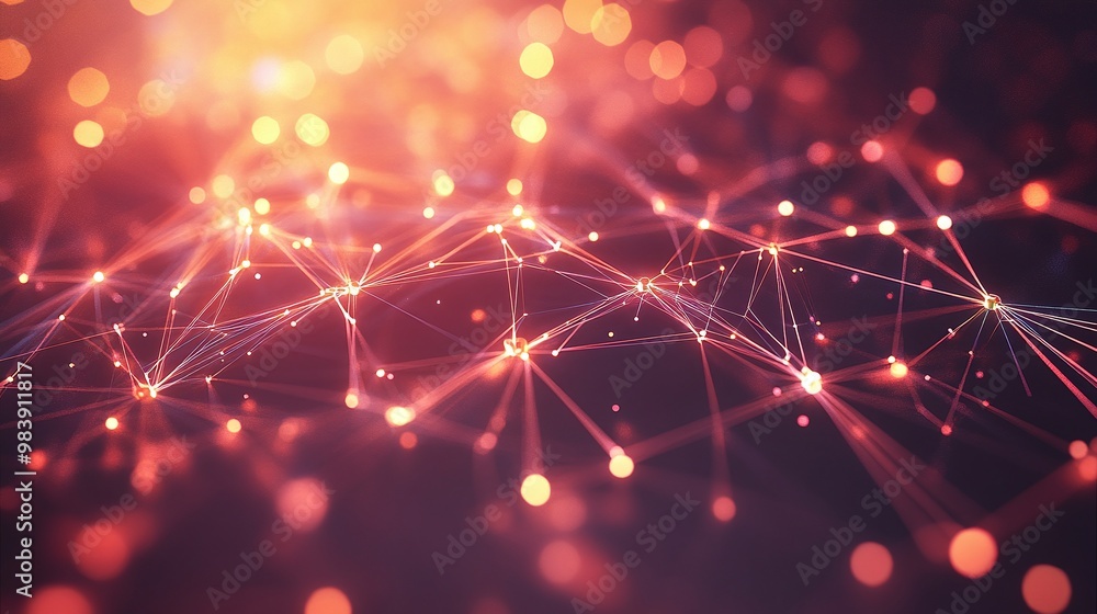Poster an abstract representation of technology and connectivity, showcasing glowing nodes and lines on a d