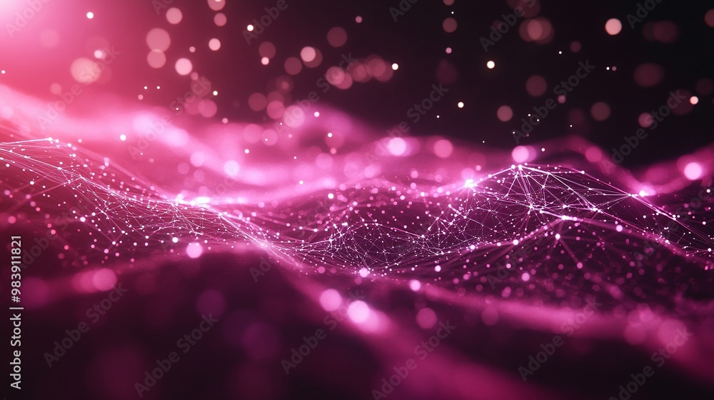Poster an abstract representation of vibrant pink waves and sparkling particles creating a stunning visual 