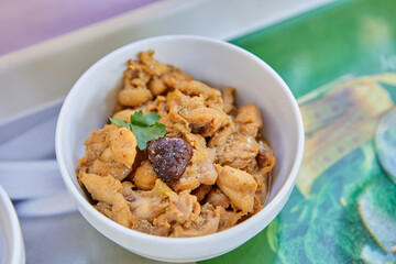 Close-up view of the fried pork pepper garlic in bowl