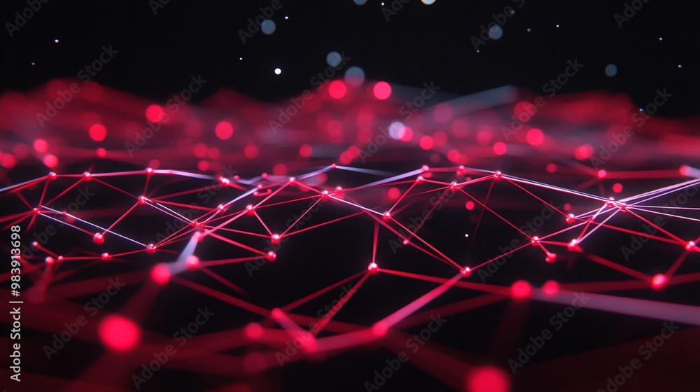 Aufkleber dynamic abstract network with glowing red lines and dots on a dark background, representing connecti