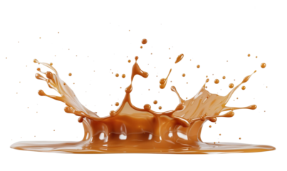 Caramel splash milk sauce on a transparent background
