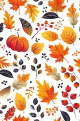 Fototapeta premium Illustrierter Herbsthintergrund mit verschiedenen Herbstlichen Elementen 