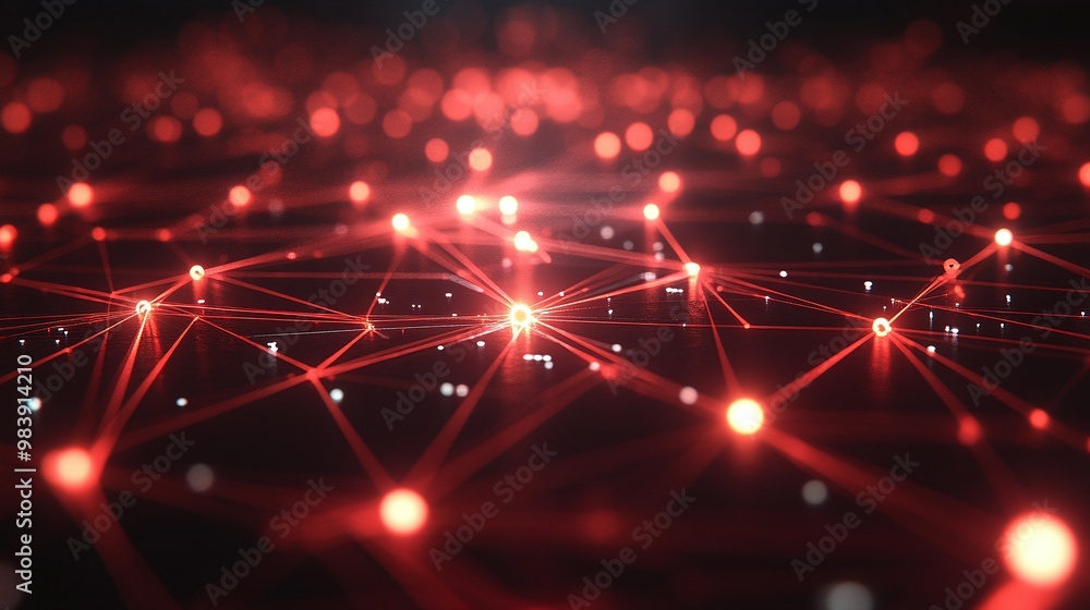 Poster intricate glowing network of red lights representing digital connectivity and advanced technology in