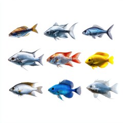 Naklejka premium Colorful Variety of Freshwater Fish Species Collection