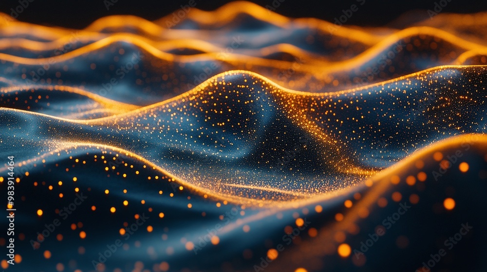 Poster Stunning abstract waves with glowing particles creating a mesmerizing visual effect for digital art and design projects.