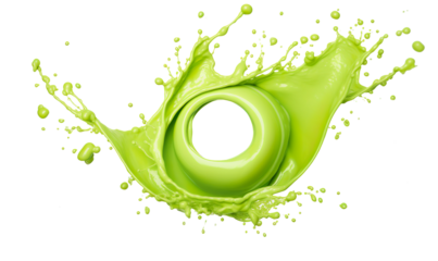 Circle Green Milky matcha splash with bubble drops  on a transparent background