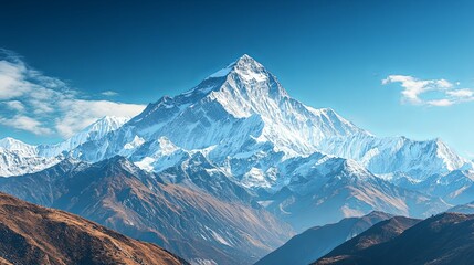 Majestic Snowy Mountain Peak Rising Above Rugged Hills