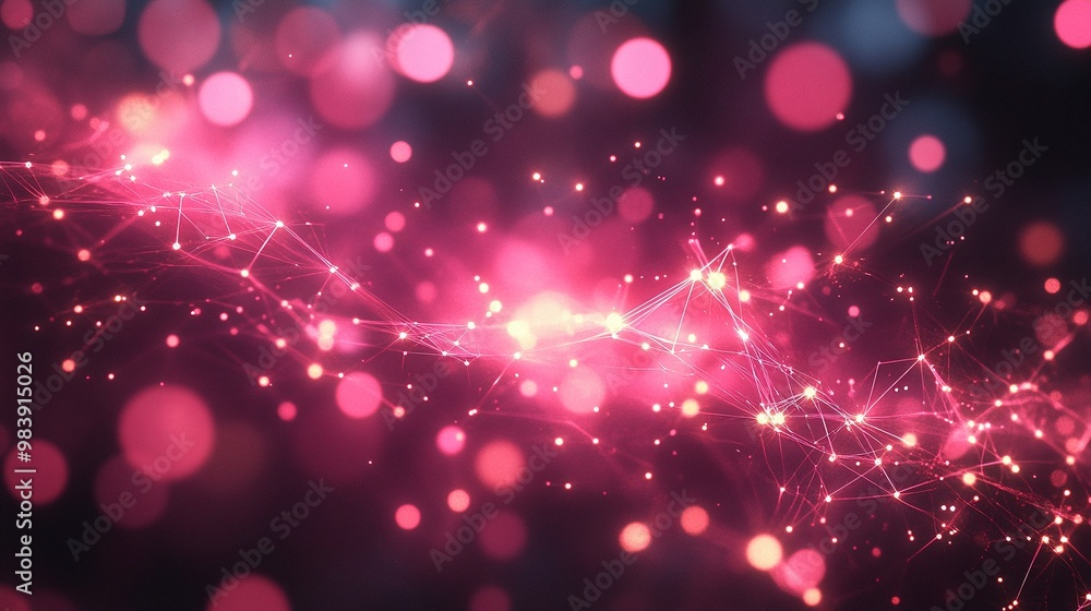 Poster vibrant abstract background featuring luminous pink particles and glowing connections, creating a me